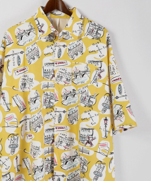 FUNALIVE（ファンアライブ）の「とろみレトロ総柄プリント半袖ビッグシャツ（シャツ/ブラウス・メンズ・モカ/ネイビー/サックスブルー/ブラック系その他/ホワイト/ベージュ/イエロー/キナリ/グリーン/ブラック・M/L/XL）」の10枚目の写真