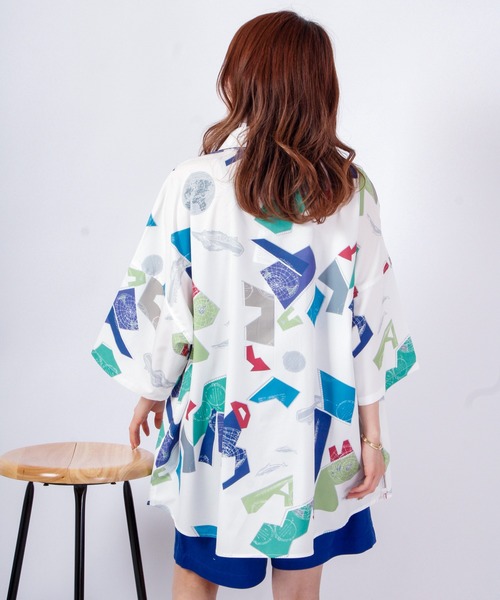 FUNALIVE（ファンアライブ）の「とろみレトロ総柄プリント半袖ビッグシャツ（シャツ/ブラウス・メンズ・モカ/ネイビー/サックスブルー/ブラック系その他/ホワイト/ベージュ/イエロー/キナリ/グリーン/ブラック・M/L/XL）」の22枚目の写真