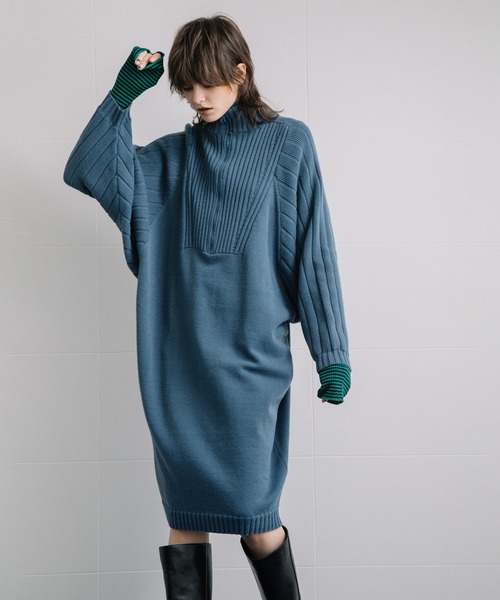 AULA AILA（アウラアイラ）の「ハーフジップビッグニットワンピース（ワンピース・レディース・アイボリー/ブラック/ブルー・0）」の22枚目の写真