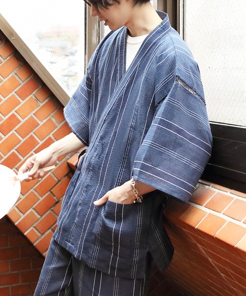 8(eight)(エイト)の「綿麻甚平(浴衣・メンズ・ブラック/ネイビー/グレー/ブルー/ブルー系その他/ネイビー系1・MEDIUM/X-LARGE/LARGE)」の14枚目の写真