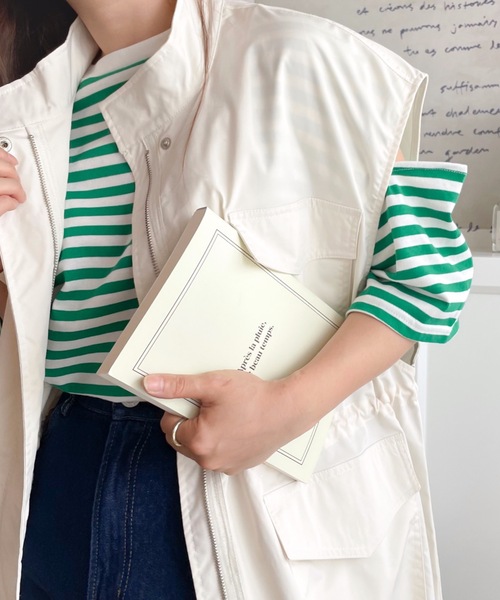 moment+(モーメントプラス)の「綿100%無地&ボーダー天竺.ショルダーカットアウトTシャツ(Tシャツ/カットソー・レディース・ブラック/グリーン/レッド/ピンク/ベージュ系その他/オフホワイト/ブラック系その他・M)」の18枚目の写真