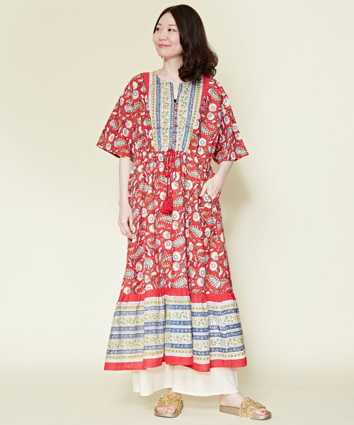 チャイハネ（チャイハネ）の「【チャイハネ】ディディサブロックプリントワンピース（ワンピース・レディース・ホワイト/レッド/ブルー・FREE）」の6枚目の写真