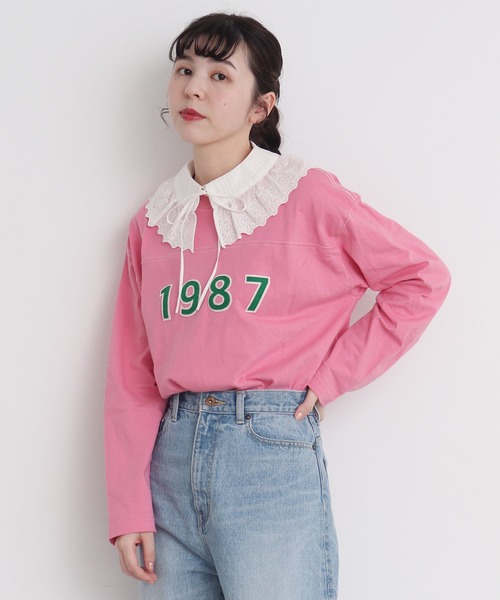 CHILD WOMAN(チャイルドウーマン)の「オーガニック天竺 1987フェルト刺繍Tシャツ(Tシャツ/カットソー・レディース・アイボリー/ネイビー/ピンク・FREE)」の15枚目の写真