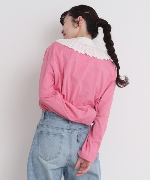 CHILD WOMAN(チャイルドウーマン)の「オーガニック天竺 1987フェルト刺繍Tシャツ(Tシャツ/カットソー・レディース・アイボリー/ネイビー/ピンク・FREE)」の16枚目の写真