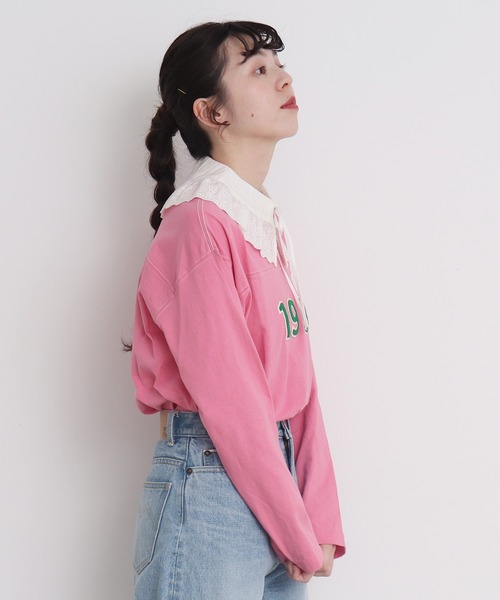 CHILD WOMAN(チャイルドウーマン)の「オーガニック天竺 1987フェルト刺繍Tシャツ(Tシャツ/カットソー・レディース・アイボリー/ネイビー/ピンク・FREE)」の17枚目の写真