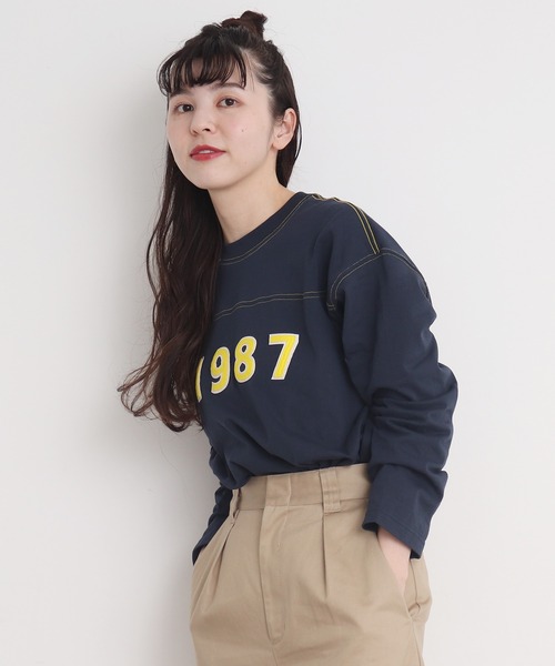 CHILD WOMAN(チャイルドウーマン)の「オーガニック天竺 1987フェルト刺繍Tシャツ(Tシャツ/カットソー・レディース・アイボリー/ネイビー/ピンク・FREE)」の22枚目の写真