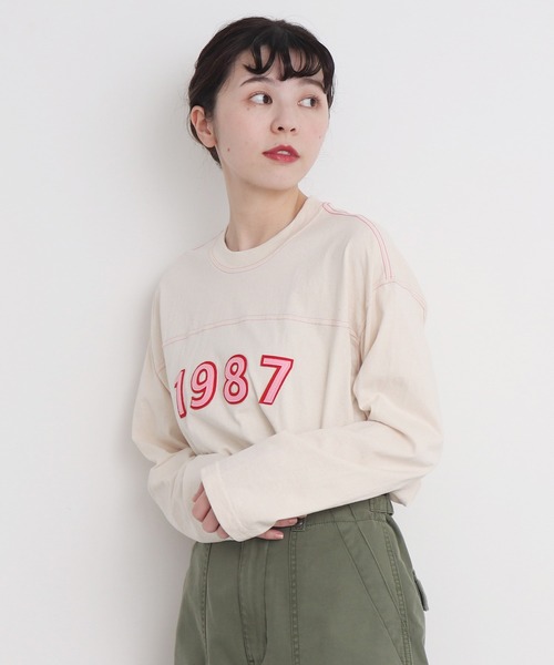 CHILD WOMAN(チャイルドウーマン)の「オーガニック天竺 1987フェルト刺繍Tシャツ(Tシャツ/カットソー・レディース・アイボリー/ネイビー/ピンク・FREE)」の5枚目の写真