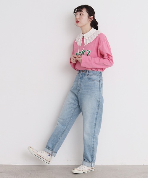 CHILD WOMAN(チャイルドウーマン)の「オーガニック天竺 1987フェルト刺繍Tシャツ(Tシャツ/カットソー・レディース・アイボリー/ネイビー/ピンク・FREE)」の19枚目の写真