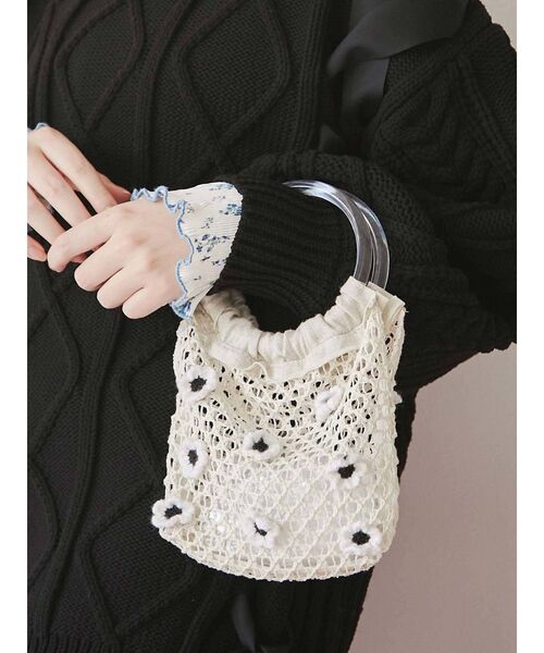 merry jenny（メリージェニー）の「おはな咲いたメッシュbag（ハンドバッグ・レディース・オフホワイト/ブラック/ベージュ・FREE）」の3枚目の写真