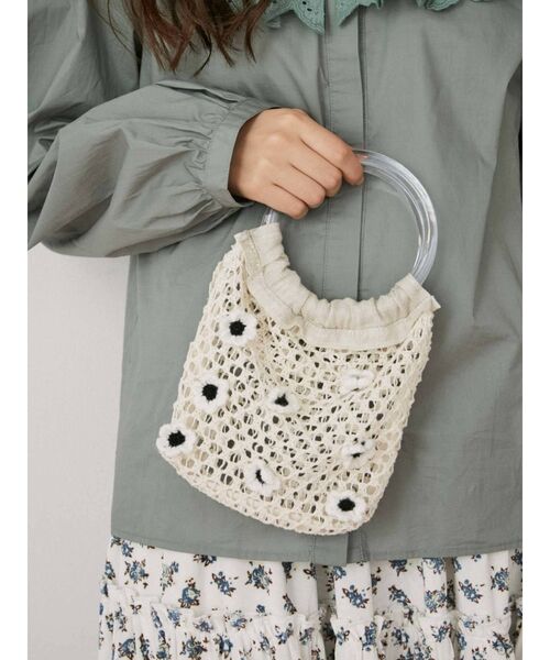 merry jenny（メリージェニー）の「おはな咲いたメッシュbag（ハンドバッグ・レディース・オフホワイト/ブラック/ベージュ・FREE）」の7枚目の写真