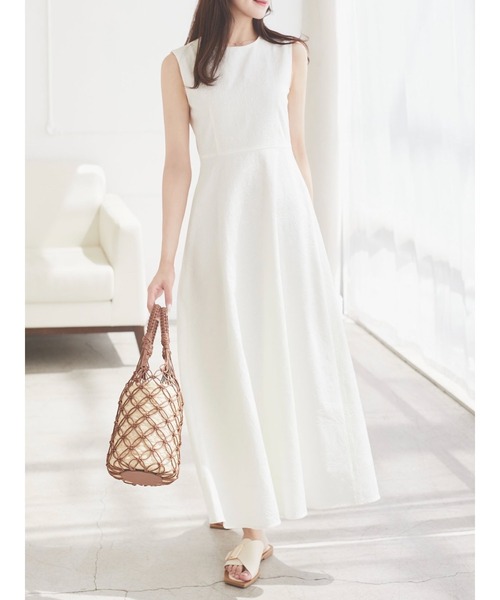 HALUHIROINE（ハルヒロイン）の「フィットアンドフレアワンピース（ドレス・レディース・オフホワイト/ダークネイビー・FREE）」の3枚目の写真