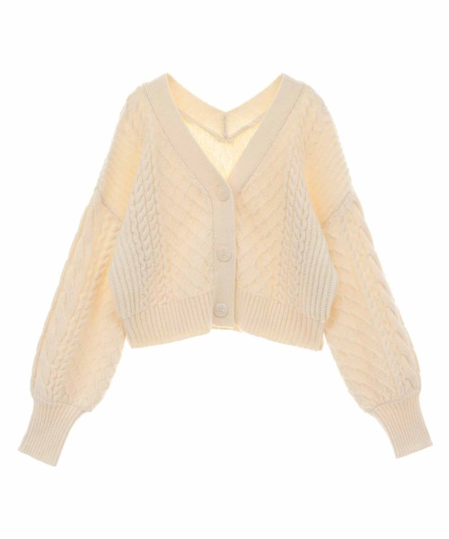 31 Sons de mode（トランテアン　ソン　ドゥ　モード）の「ミニ丈ケーブルカーディガン（カーディガン/ボレロ・レディース・オフホワイト/ライトグリーン/モカ・36）」の2枚目の写真