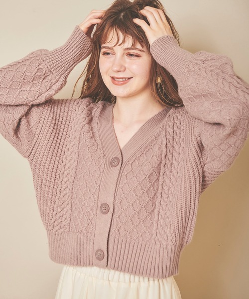 31 Sons de mode（トランテアン　ソン　ドゥ　モード）の「ミニ丈ケーブルカーディガン（カーディガン/ボレロ・レディース・オフホワイト/ライトグリーン/モカ・36）」の4枚目の写真