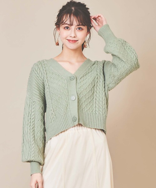 31 Sons de mode（トランテアン　ソン　ドゥ　モード）の「ミニ丈ケーブルカーディガン（カーディガン/ボレロ・レディース・オフホワイト/ライトグリーン/モカ・36）」の5枚目の写真