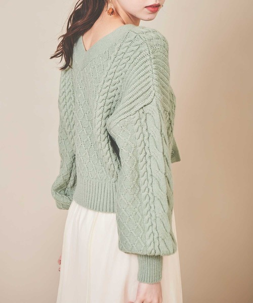 31 Sons de mode（トランテアン　ソン　ドゥ　モード）の「ミニ丈ケーブルカーディガン（カーディガン/ボレロ・レディース・オフホワイト/ライトグリーン/モカ・36）」の12枚目の写真