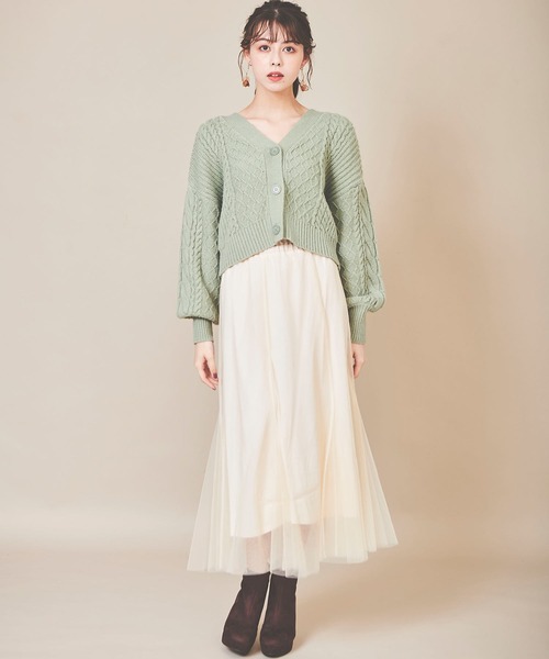 31 Sons de mode（トランテアン　ソン　ドゥ　モード）の「ミニ丈ケーブルカーディガン（カーディガン/ボレロ・レディース・オフホワイト/ライトグリーン/モカ・36）」の16枚目の写真