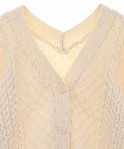 31 Sons de mode（トランテアン　ソン　ドゥ　モード）の「ミニ丈ケーブルカーディガン（カーディガン/ボレロ・レディース・オフホワイト/ライトグリーン/モカ・36）」の6枚目の写真