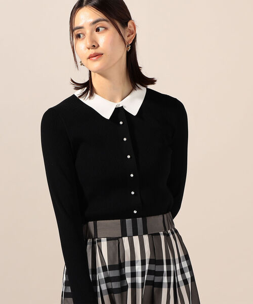 NOLLEY’S（ノーリーズ）の「パール釦 衿付きリブカーディガン（カーディガン/ボレロ・レディース・ブラック/ピンク/アイボリー・38）」の3枚目の写真