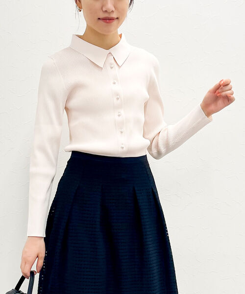 NOLLEY’S（ノーリーズ）の「パール釦 衿付きリブカーディガン（カーディガン/ボレロ・レディース・ブラック/ピンク/アイボリー・38）」の9枚目の写真