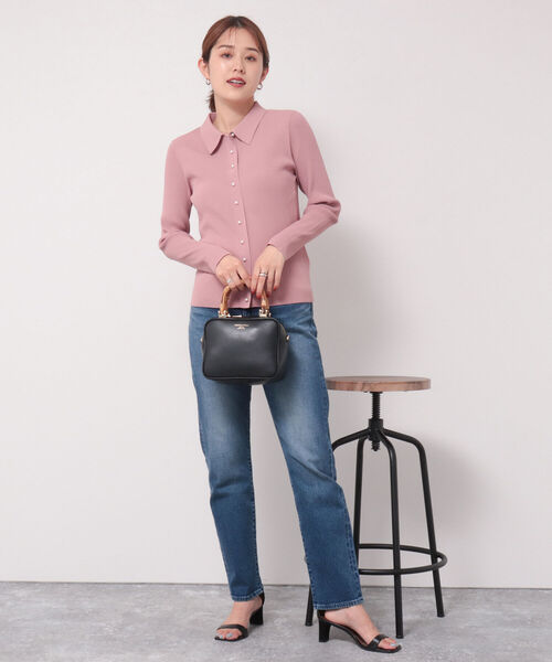 NOLLEY’S（ノーリーズ）の「パール釦 衿付きリブカーディガン（カーディガン/ボレロ・レディース・ブラック/ピンク/アイボリー・38）」の8枚目の写真