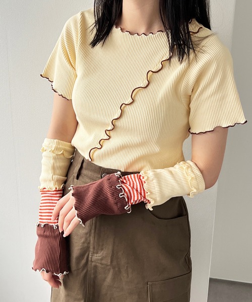 kutir（クティール）の「【SETUP可】テレコメロートップス（Tシャツ/カットソー・レディース・ホワイト/ブラック/ネイビー/カーキ・FREE）」の2枚目の写真