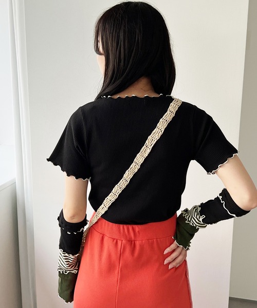 kutir（クティール）の「【SETUP可】テレコメロートップス（Tシャツ/カットソー・レディース・ホワイト/ブラック/ネイビー/カーキ・FREE）」の10枚目の写真