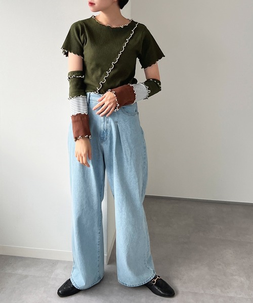 kutir（クティール）の「【SETUP可】テレコメロートップス（Tシャツ/カットソー・レディース・ホワイト/ブラック/ネイビー/カーキ・FREE）」の16枚目の写真