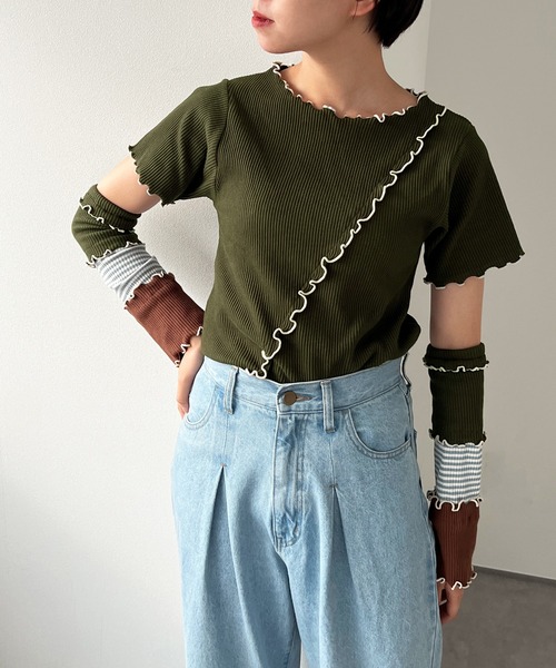 kutir（クティール）の「【SETUP可】テレコメロートップス（Tシャツ/カットソー・レディース・ホワイト/ブラック/ネイビー/カーキ・FREE）」の15枚目の写真