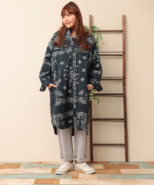 チチカカ（チチカカ）の「ビッグバンダナシャツワンピース（シャツワンピース・レディース・ネイビー/アイボリー/ベージュ・FREE）」の7枚目の写真