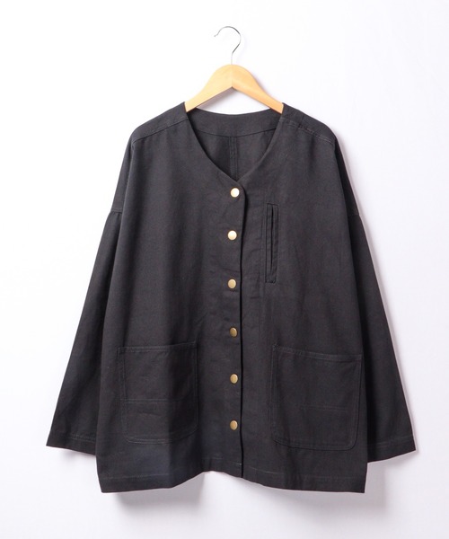 FUNALIVE(ファンアライブ)の「naturalistic コットンツイルジャケット(ノーカラージャケット・レディース・マスタード/チャコール・M-L)」の3枚目の写真