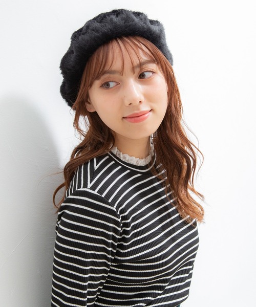 Honeys(ハニーズ)の「エコファーベレー帽(ハンチング/ベレー帽・レディース・ブラック/レオパード/アイボリー/モカ・FREE)」の3枚目の写真