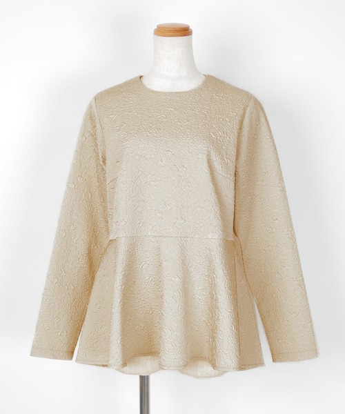 UR'S（ユアーズ）の「ふくれジャガードクルーネックペプラムプルオーバー（Tシャツ/カットソー・レディース・ホワイト/ブラック/グレイッシュベージュ・L/S/M）」の8枚目の写真