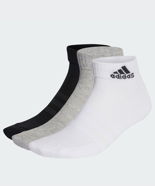 adidas(アディダス)の「クッション スポーツウェア アンクルソックス3足組 / アディダス adidas(ソックス/靴下・メンズ・ホワイト/ブラック/グレー/ホワイト系その他/グレー系その他/Black・SMALL/MEDIUM/LARGE/XX-LARGE/X-LARGE/kids-XXL)」の1枚目の写真