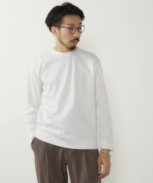 MEN'S MELROSE（メンズメルローズ）の「ハイゲージスムース素材ロングスリーブTシャツ（Tシャツ/カットソー・メンズ・チャコールグレー/サックスブルー/ホワイト・3/4）」の4枚目の写真