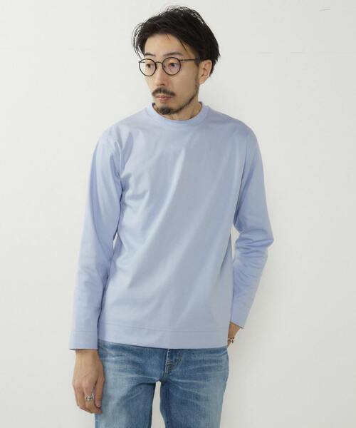 MEN'S MELROSE（メンズメルローズ）の「ハイゲージスムース素材ロングスリーブTシャツ（Tシャツ/カットソー・メンズ・チャコールグレー/サックスブルー/ホワイト・3/4）」の5枚目の写真