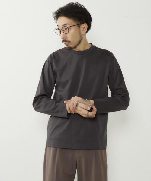 MEN'S MELROSE（メンズメルローズ）の「ハイゲージスムース素材ロングスリーブTシャツ（Tシャツ/カットソー・メンズ・チャコールグレー/サックスブルー/ホワイト・3/4）」の6枚目の写真
