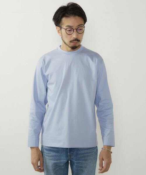 MEN'S MELROSE（メンズメルローズ）の「ハイゲージスムース素材ロングスリーブTシャツ（Tシャツ/カットソー・メンズ・チャコールグレー/サックスブルー/ホワイト・3/4）」の7枚目の写真