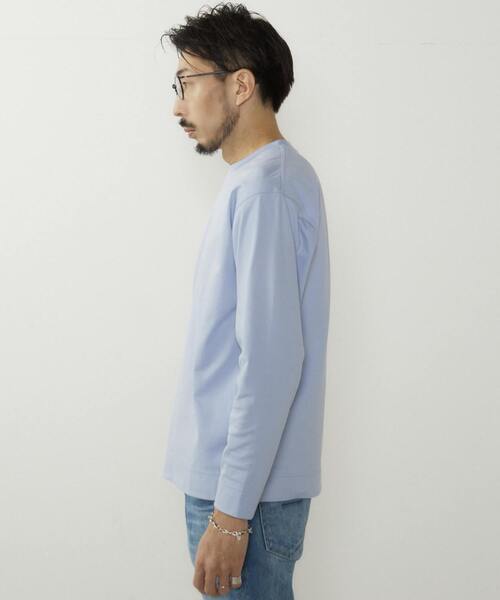 MEN'S MELROSE（メンズメルローズ）の「ハイゲージスムース素材ロングスリーブTシャツ（Tシャツ/カットソー・メンズ・チャコールグレー/サックスブルー/ホワイト・3/4）」の8枚目の写真