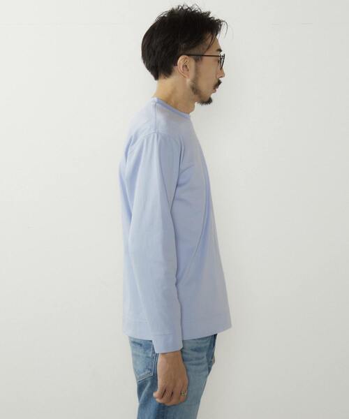 MEN'S MELROSE（メンズメルローズ）の「ハイゲージスムース素材ロングスリーブTシャツ（Tシャツ/カットソー・メンズ・チャコールグレー/サックスブルー/ホワイト・3/4）」の10枚目の写真