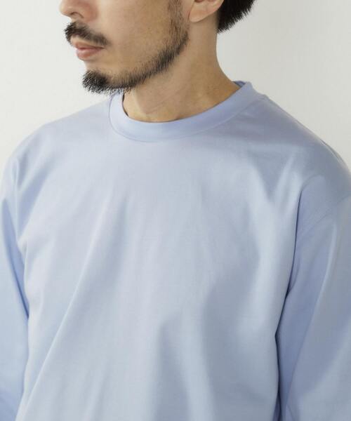 MEN'S MELROSE（メンズメルローズ）の「ハイゲージスムース素材ロングスリーブTシャツ（Tシャツ/カットソー・メンズ・チャコールグレー/サックスブルー/ホワイト・3/4）」の11枚目の写真