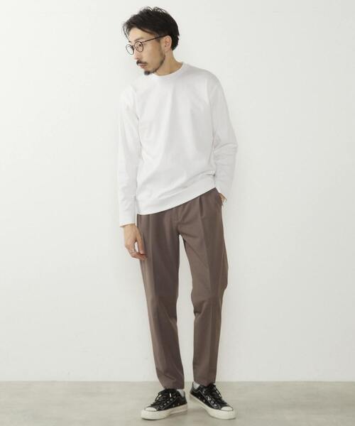 MEN'S MELROSE（メンズメルローズ）の「ハイゲージスムース素材ロングスリーブTシャツ（Tシャツ/カットソー・メンズ・チャコールグレー/サックスブルー/ホワイト・3/4）」の19枚目の写真