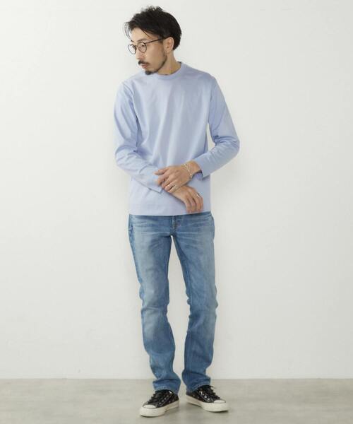 MEN'S MELROSE（メンズメルローズ）の「ハイゲージスムース素材ロングスリーブTシャツ（Tシャツ/カットソー・メンズ・チャコールグレー/サックスブルー/ホワイト・3/4）」の20枚目の写真