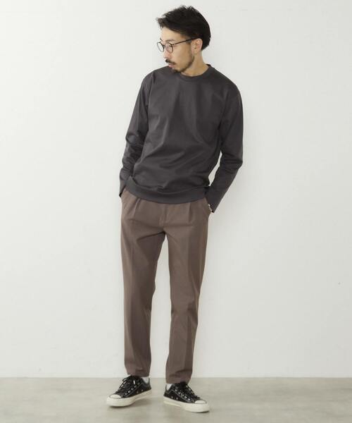 MEN'S MELROSE（メンズメルローズ）の「ハイゲージスムース素材ロングスリーブTシャツ（Tシャツ/カットソー・メンズ・チャコールグレー/サックスブルー/ホワイト・3/4）」の21枚目の写真