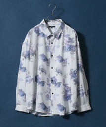 Georgette Flower Total Pattern Print Big Silhouette Thickness Shirt/ジョーゼット 花柄 総柄プリント ビッグシルエット とろみシャツ