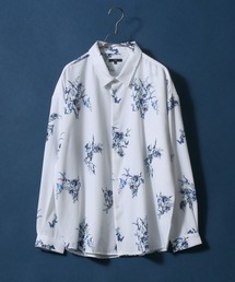 Georgette Flower Total Pattern Print Big Silhouette Thickness Shirt/ジョーゼット 花柄 総柄プリント ビッグシルエット とろみシャツ