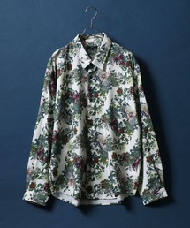 Georgette Flower Total Pattern Print Big Silhouette Thickness Shirt/ジョーゼット 花柄 総柄プリント ビッグシルエット とろみシャツ
