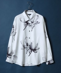 Georgette Flower Total Pattern Print Big Silhouette Thickness Shirt/ジョーゼット 花柄 総柄プリント ビッグシルエット とろみシャツ