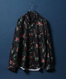 Georgette Flower Total Pattern Print Big Silhouette Thickness Shirt/ジョーゼット 花柄 総柄プリント ビッグシルエット とろみシャツ