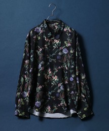 Georgette Flower Total Pattern Print Big Silhouette Thickness Shirt/ジョーゼット 花柄 総柄プリント ビッグシルエット とろみシャツ