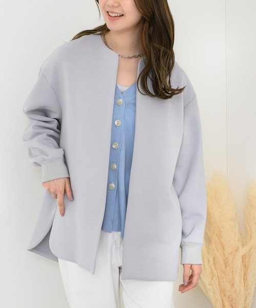 KATHARINE ROSS（キャサリンロス）の「【KATHARINE ROSS】日本製 スフレポンチノーカラーコート（ノーカラージャケット・レディース・グレー/ベージュ・MEDIUM）」の2枚目の写真